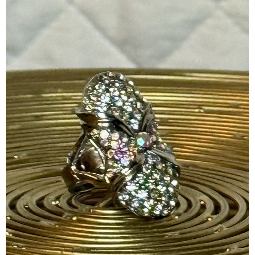 Stunning Aurora Borealis Ring Rhinestone Chunky Bow Statement Adjustable